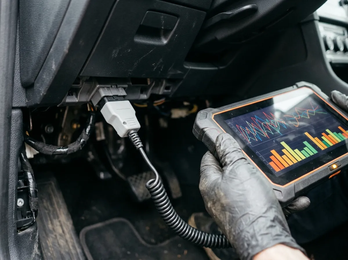 Máquina de diagnóstico ligada à ficha OBD de um carro