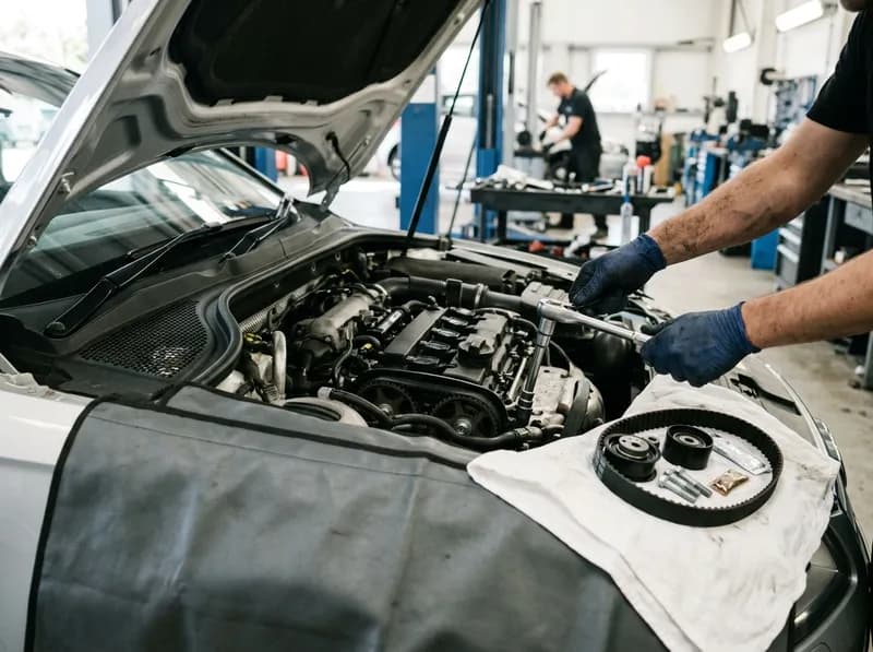 Motor aberto numa bancada limpa